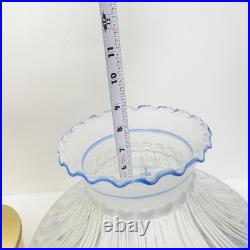 Aladdin Model 23 Brass Hanging Oil Lamp Glass Chimney Shade Blue Floral Hand Pai
