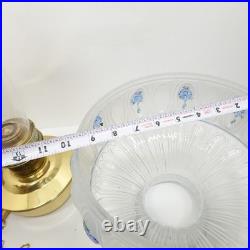 Aladdin Model 23 Brass Hanging Oil Lamp Glass Chimney Shade Blue Floral Hand Pai