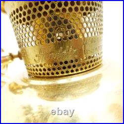 Aladdin Model 23 Brass Hanging Oil Lamp Glass Chimney Shade Blue Floral Hand Pai