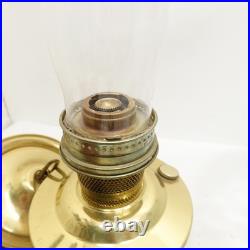Aladdin Model 23 Brass Hanging Oil Lamp Glass Chimney Shade Blue Floral Hand Pai