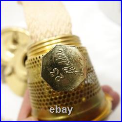 Aladdin Model 23 Brass Hanging Oil Lamp Glass Chimney Shade Blue Floral Hand Pai