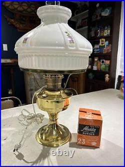 Aladdin Model 23 Brass Oil Lamp with White Glass Shade With Electric Option