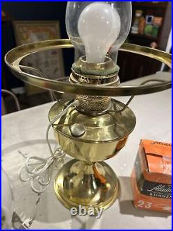 Aladdin Model 23 Brass Oil Lamp with White Glass Shade With Electric Option