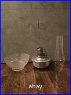 Aladdin Model 23 Kerosene Lamp Aluminum Font, Frosted Shade, Chimney England