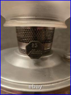 Aladdin Model 23 Kerosene Lamp Aluminum Font, Frosted Shade, Chimney England