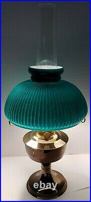 Aladdin Model 23 Kerosene Lamp with RARE Green Over Opal Ribbed Shade Vintage