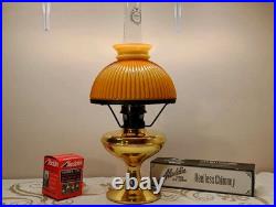 Aladdin Model 23A Parlour Lamp Polished Brass 2008 Heelless with Ribbed Shade