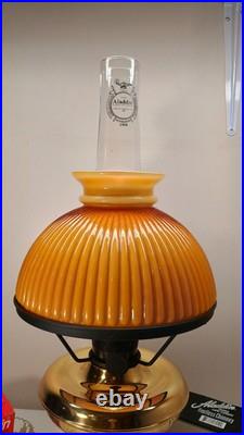 Aladdin Model 23A Parlour Lamp Polished Brass 2008 Heelless with Ribbed Shade