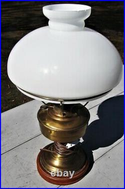 Aladdin Model # 6 Brass Oil Lamp Electrified Table Lamp with White Shade