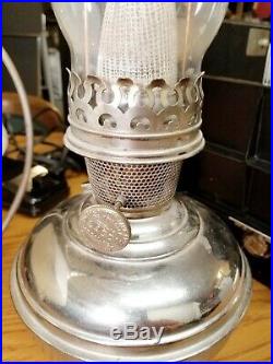 Aladdin Model 6 Kerosene Oil Hanging Lamp Glass Shade Nickel Font Chimney Burner