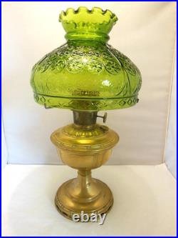 Aladdin Model # 8 Burner Brass Oil Lamp # 11 Flame Spreader & Green Glass Shade