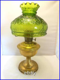 Aladdin Model # 8 Burner Brass Oil Lamp # 11 Flame Spreader & Green Glass Shade