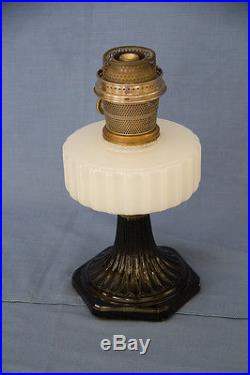 Aladdin Model B-124 Moonstone White Font Black Foot Corinthian Kerosene Lamp