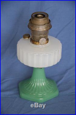 Aladdin Model B-125 Moonstone White Font Green Foot Corinthian Kerosene Lamp