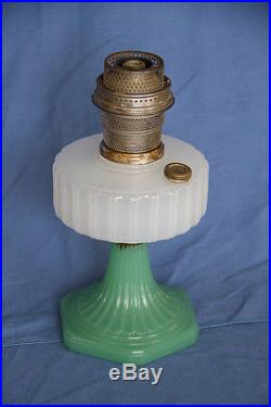 Aladdin Model B-125 Moonstone White Font Green Foot Corinthian Kerosene Lamp