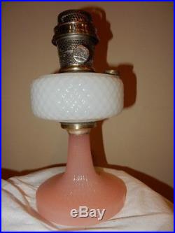 Aladdin Model B-91 White & Rose Moonstone Quilt Kerosene Oil Lamp