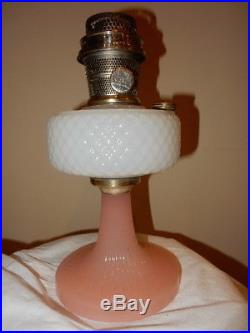 Aladdin Model B-91 White & Rose Moonstone Quilt Kerosene Oil Lamp