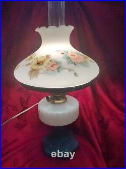 Aladdin Model B Cathedral Lamp Jade Green & White Moonstone Floral Shade