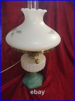 Aladdin Model B Cathedral Lamp Jade Green & White Moonstone Floral Shade