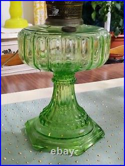 Aladdin Model B Cathedral Oil or Electric Lamp Green Uranium Vaseline Glass 1934