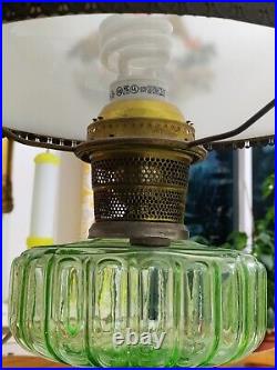 Aladdin Model B Cathedral Oil or Electric Lamp Green Uranium Vaseline Glass 1934