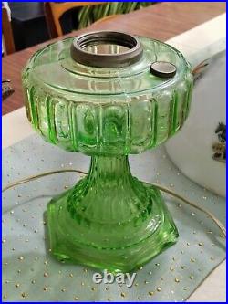 Aladdin Model B Cathedral Oil or Electric Lamp Green Uranium Vaseline Glass 1934