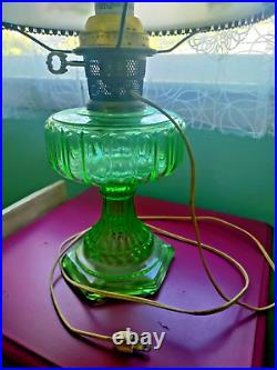 Aladdin Model B Cathedral Oil or Electric Lamp Green Uranium Vaseline Glass 1934