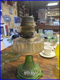 Aladdin Model B Uranium Glass Oil Lamp Green Base Hexagonal Ribbed Design