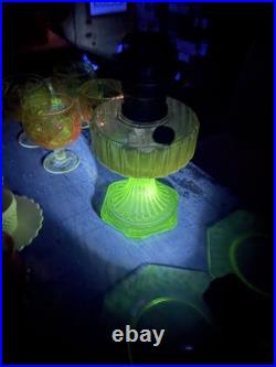 Aladdin Model B Uranium Glass Oil Lamp Green Base Hexagonal Ribbed Design