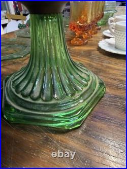 Aladdin Model B Uranium Glass Oil Lamp Green Base Hexagonal Ribbed Design