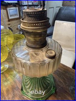 Aladdin Model B Uranium Glass Oil Lamp Green Base Hexagonal Ribbed Design