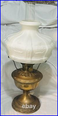 Aladdin Model Brass Tabletop Kerosene Lamp W White Artistic Satin Shade 1920's