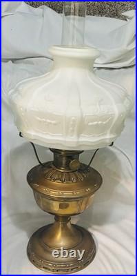 Aladdin Model Brass Tabletop Kerosene Lamp W White Artistic Satin Shade 1920's