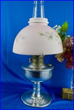Aladdin Model C Aluminum Font Oil Table Lamp WithHand Painted Shade