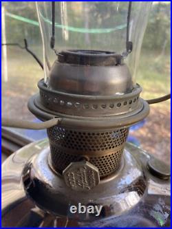 Aladdin Model C oil lamp, nickel, with burner, gallery, chimney, White Shade