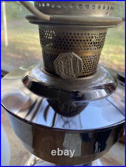 Aladdin Model C oil lamp, nickel, with burner, gallery, chimney, White Shade