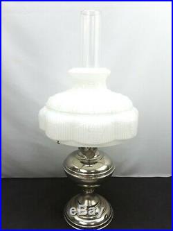 Aladdin Model No. 5 Nickel Oil Kerosine Lamp 501 White Cased Glass Shade