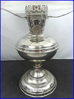 Aladdin Model No. 5 Nickel Oil Kerosine Lamp 501 White Cased Glass Shade