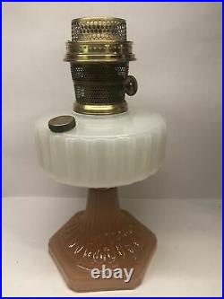 Aladdin Moonstone Corinthian Oil Lamp Pink Footed With Brass Model B Burner