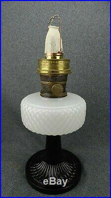 Aladdin Moonstone Quilt Lamp, B-90, 1937 Black Foot, White Font