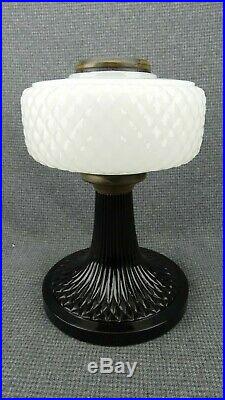 Aladdin Moonstone Quilt Lamp, B-90, 1937 Black Foot, White Font