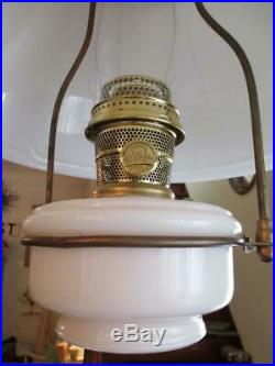 Aladdin Moonstone With Davis-Lynch Glass Shade 24 Hanging Kerosene Oil Lamp