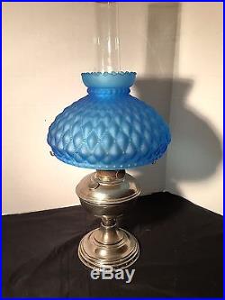 Aladdin Nickel Model 11 Oil Lamp with Blue Shade