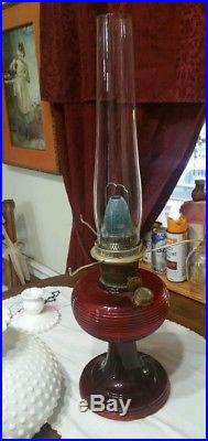 Aladdin Nu Type Model B Burner Ruby Red Beehive Kerosene Lamp, globe & chimny
