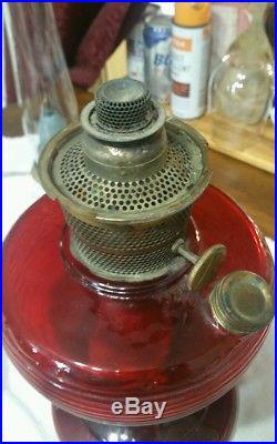 Aladdin Nu Type Model B Burner Ruby Red Beehive Kerosene Lamp, globe & chimny