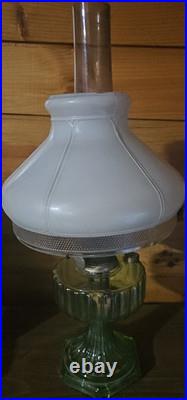 Aladdin Nu-Type Model B Green Glass Oil Lamp with Round White Shade