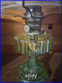 Aladdin Nu-Type Model B Green Glass Oil Lamp with Round White Shade