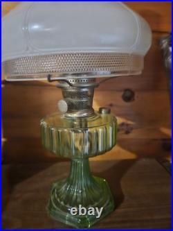 Aladdin Nu-Type Model B Green Glass Oil Lamp with Round White Shade