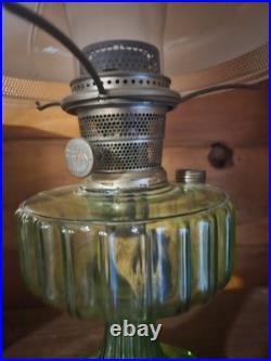 Aladdin Nu-Type Model B Green Glass Oil Lamp with Round White Shade