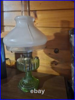 Aladdin Nu-Type Model B Green Glass Oil Lamp with Round White Shade